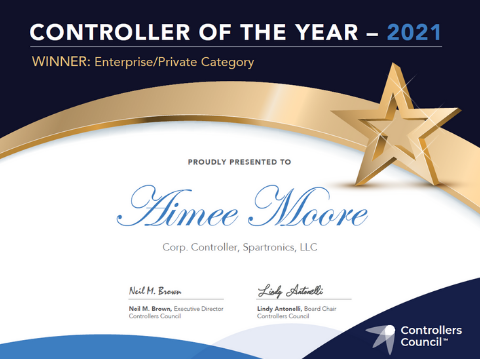 Winner of Corporate Controller of hte Year 2021 - Aimee Moore
