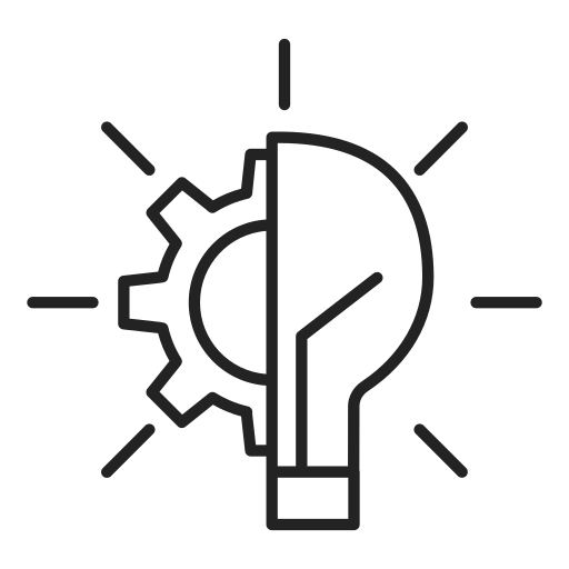 half gear/half lightbulb icon