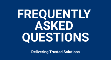 Frequently Asked Questions, blue background and white text