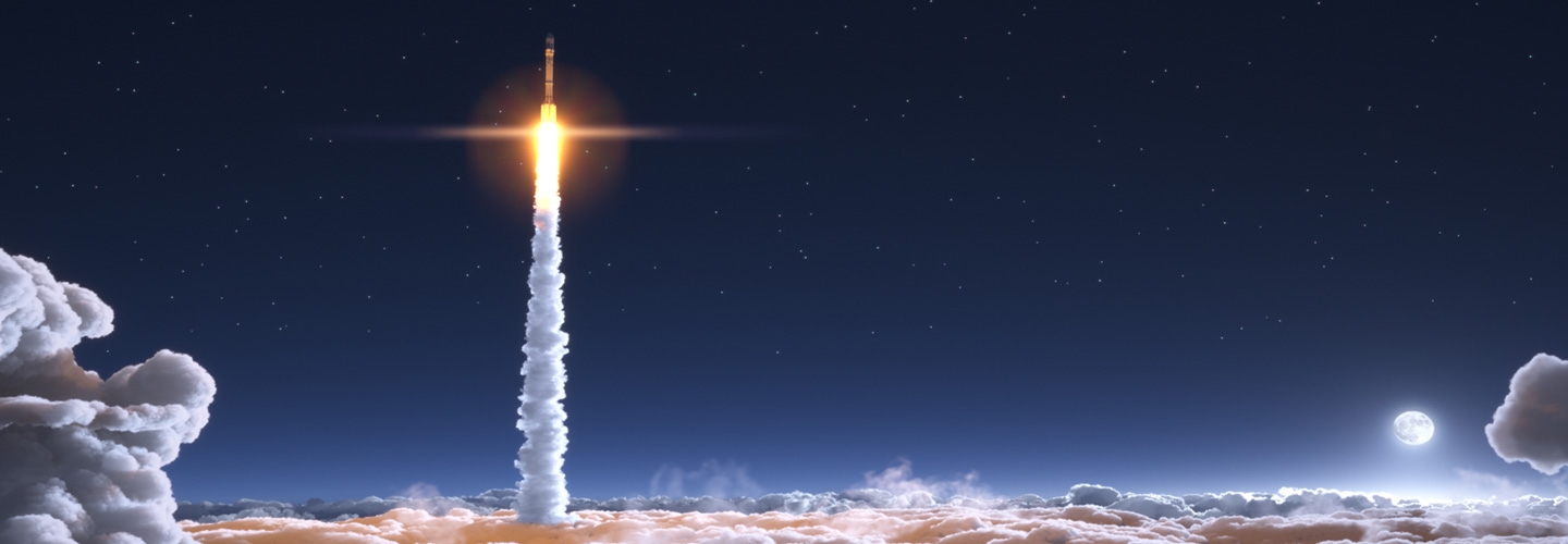 Painting of a Rocket Launching into Space